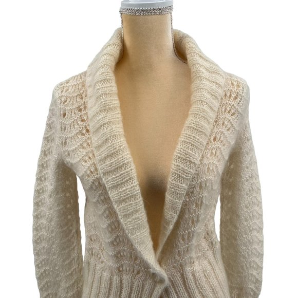 H&M Light Cream Lacey Pattern Cardigan Hand Knitted Acrylic, Mohair, Wool Size S - Picture 4 of 13